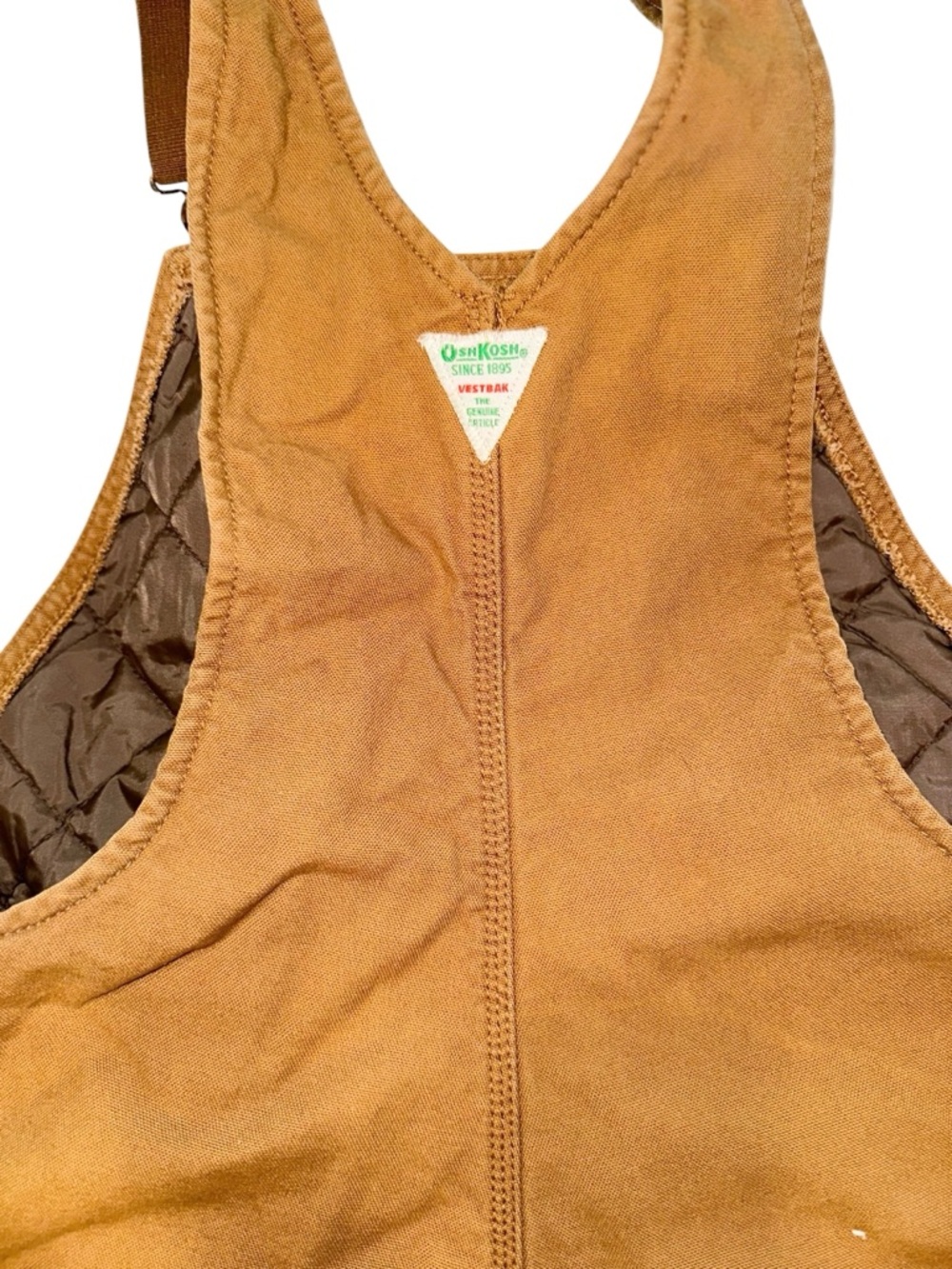 Vtg Y2K Thrashed Overalls Oshkosh Bgosh Vestbak Brown Quilted Utility Bibs 36x34 - Picture 6 of 16